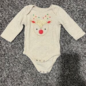 Holiday Time Beige Reindeer Baby Bodysuit